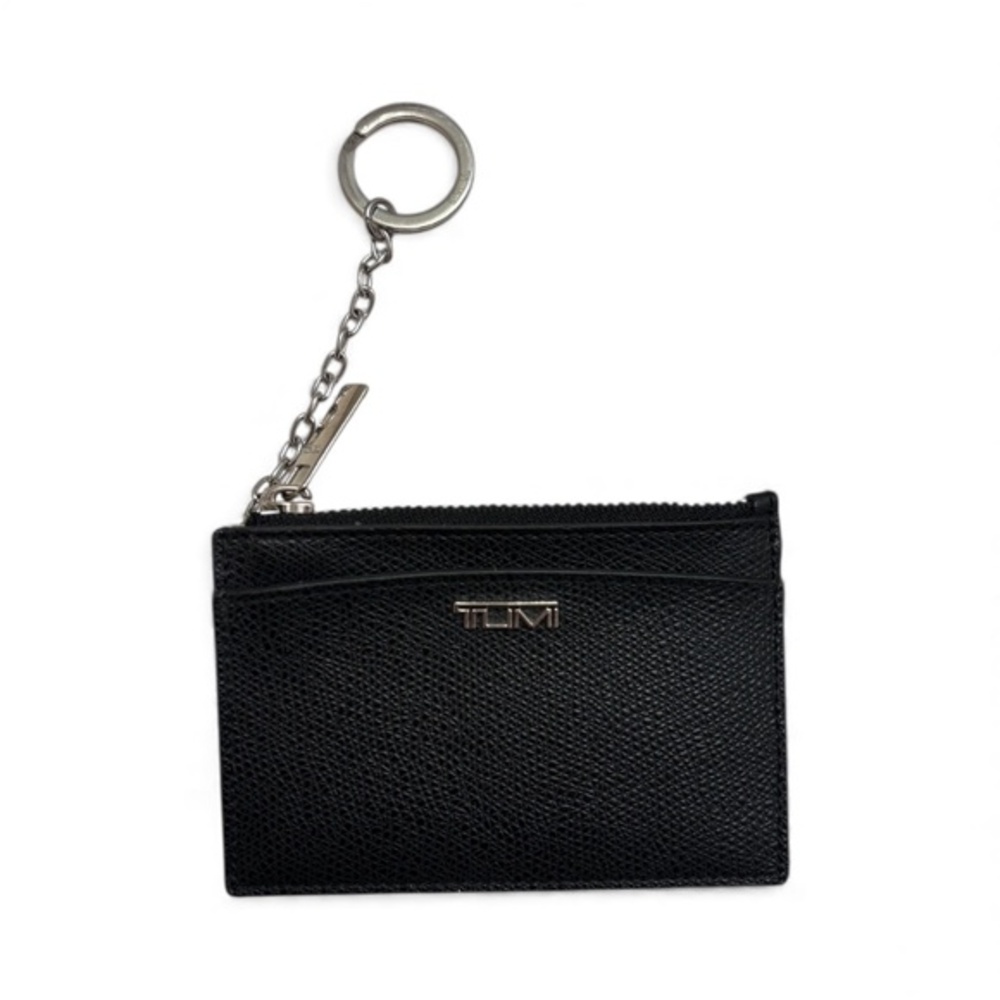 TUMI black saffiano leather RFID key ring card case holder